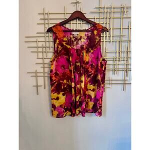 LOFT Floral Pleated Sleeveless Blouse Size Large